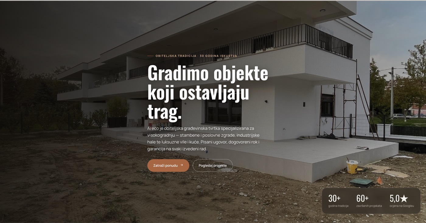 Web stranica za građevinsku tvrtku — naslovna sekcija