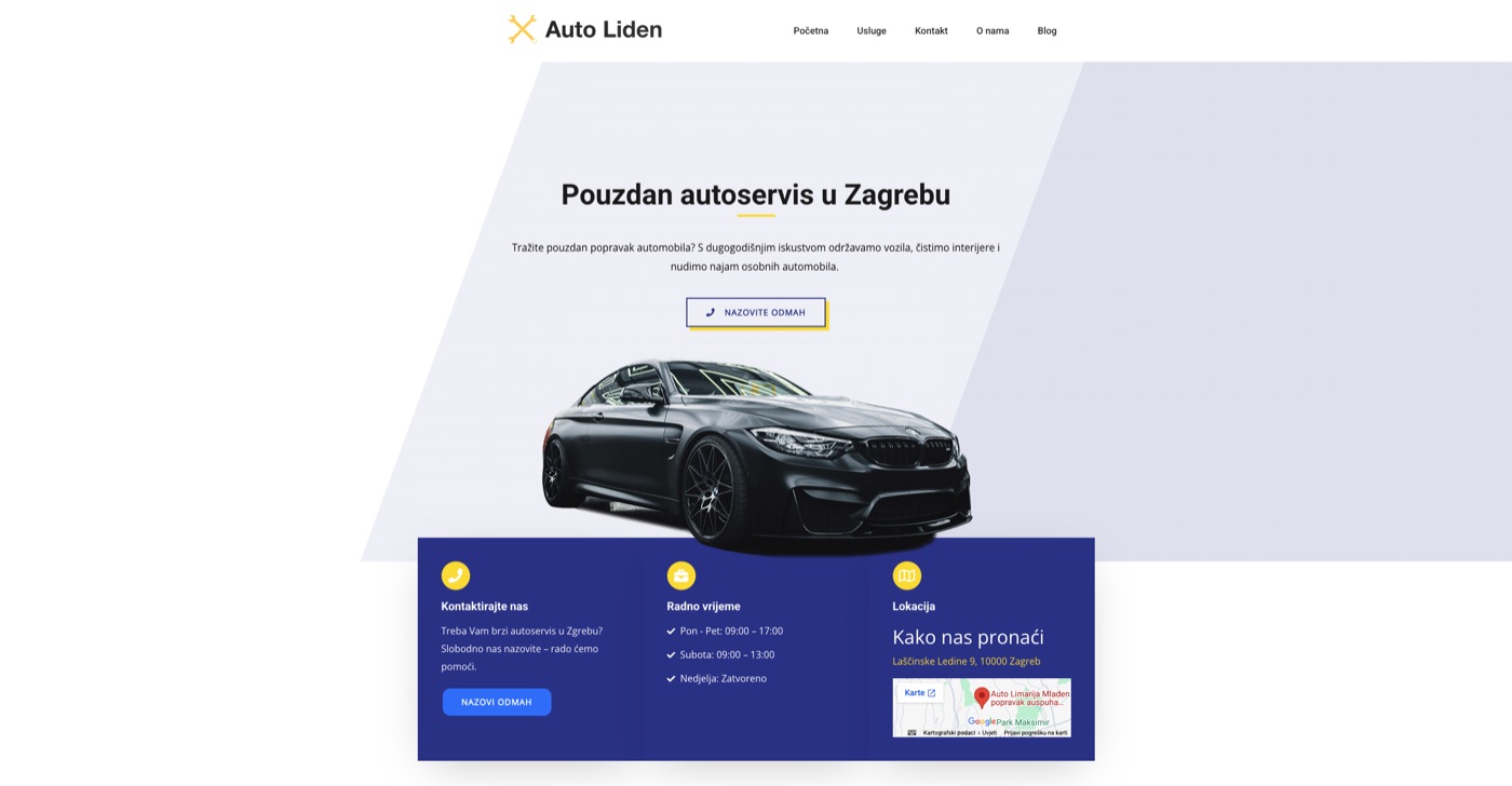 Auto Liden autoservis — naslovna sekcija