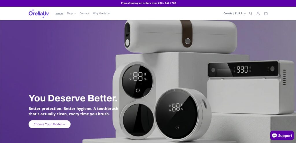 Screenshot of website OrellaUv brand.